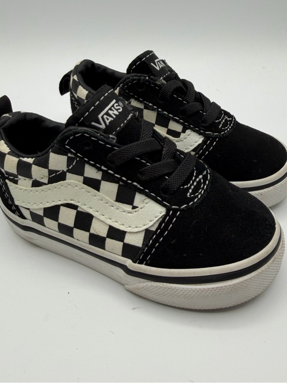 Vans Old Skool V Toddler 4.5 Black White Checkerboard Suede Skate Shoes